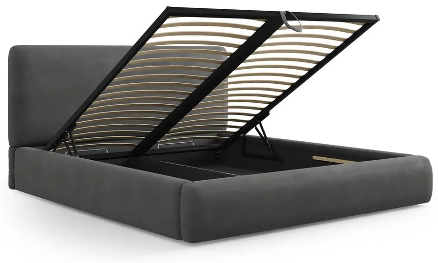 Sivá čalúnená dvojlôžková posteľ s úložným priestorom s roštom 180x200 cm Colonel – Cosmopolitan Design