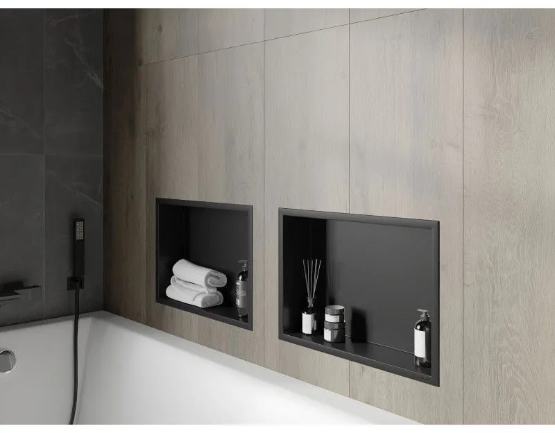 Mexen X-Wall-R, polička na zapustenie na obklad s golierom 45 x 30 cm, čierna matná, 1970453010