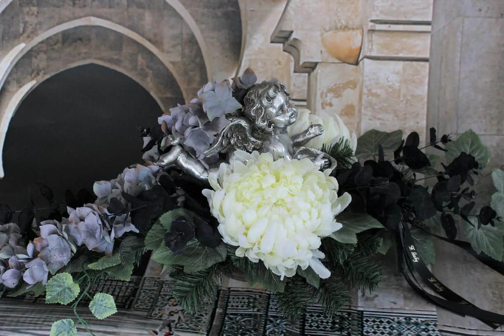 Krémovo čierna umelá ikebana na hrob 80cm
