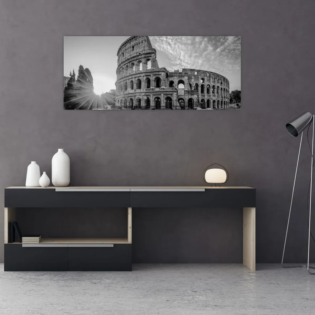 Obraz - Koloseum v Ríme, čiernobiele (120x50 cm)