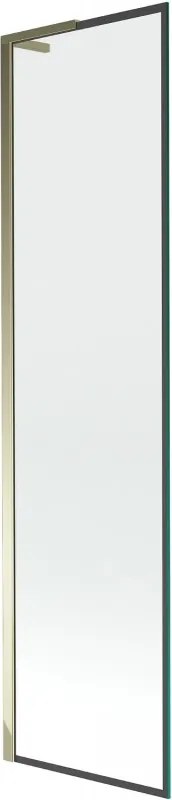 Mexen Next L, 1-krídlová vaňová zástena 50 x 150 cm, 6mm číre sklo-čierny vzor, zlatý lesklý profil, 895-050-000-03-70-50