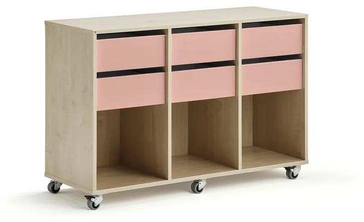 Úložná skriňa CASPER, 6 zásuviek, 3 priehradky, breza, tmavoružová
