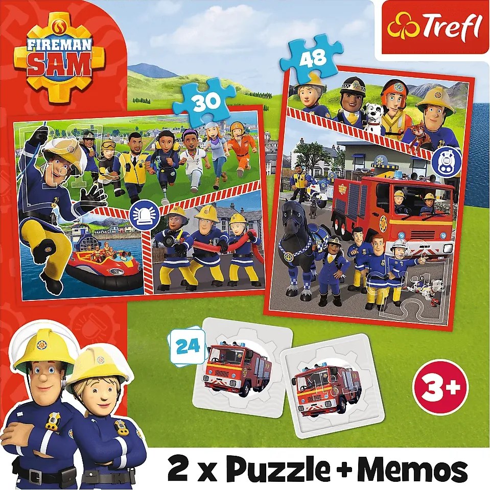TREFL Sada 3v1 Požiarnik Sam (2x puzzle + pexeso)