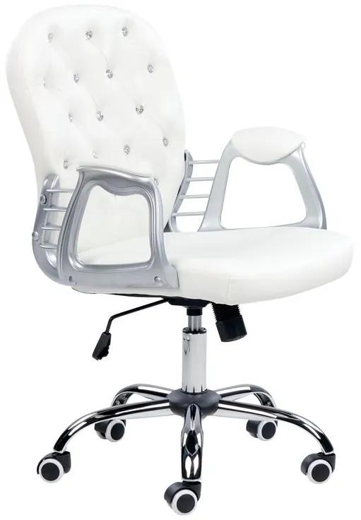 Otočná kancelárska stolička z umelej kože s kryštálmi biela PRINCESS Beliani