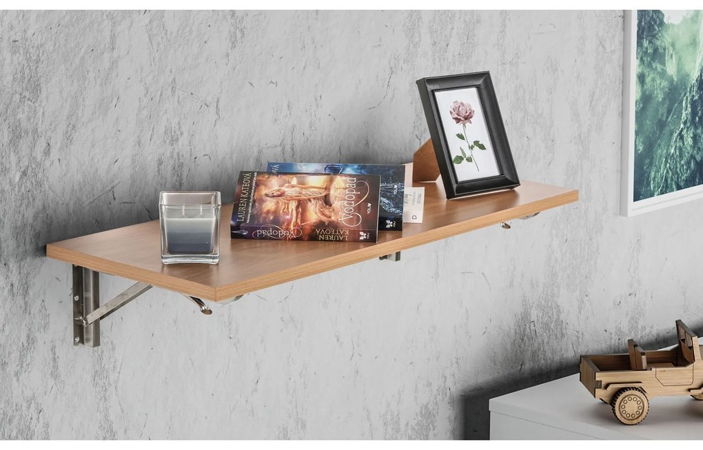 Nástenná polica, sklopná, 800 x 320 mm, buk