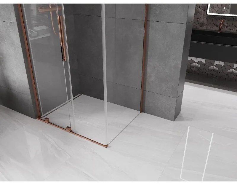 Mexen Velar L, sprchový kút s posuvnými dverami 120 x 85 cm, 8mm číre sklo, ružové zlato, 871-120-085-03-60