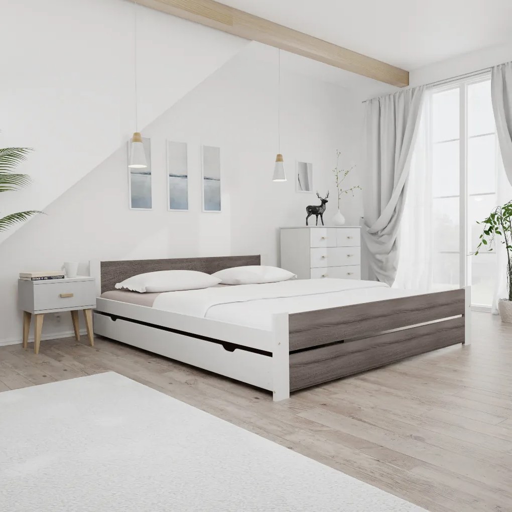Posteľ IKAROS DOUBLE 180 x 200 cm, biela/dub hľuzovka Rošt: S latkovým roštom, Matrac: Matrac COCO MAXI 20 cm