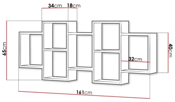 Nástenná polica TRIO 65x161 cm šedá