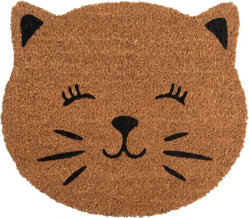 Hnedá kokosová rohožka v tvare hlavy mačky Cat - 75*45*1 cm