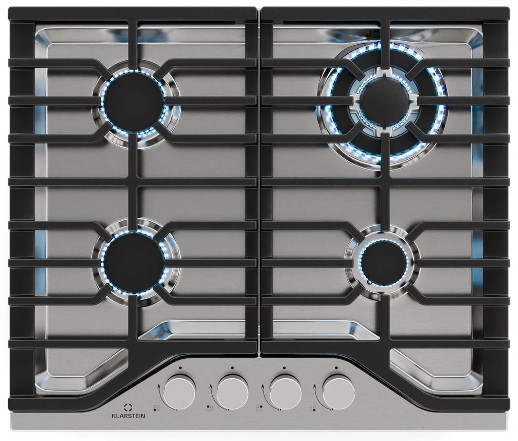 Klarstein Turbocast plynová varná doska, 304 nehrdzavejúca oceľ, 4 horáky, profesionálny liatinový držiak, horák wok