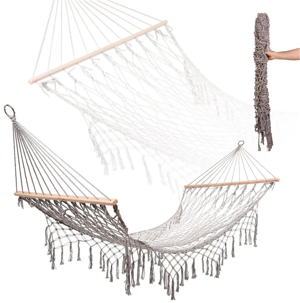 IKO Záhradná hojdacia sieť – Brazílska boho sieťovina, 200cm sivá