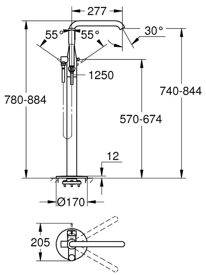 GROHE Essence - Páková vaňová batéria, montáž do podlahy, kartáčovaný Warm Sunset 23491DL1