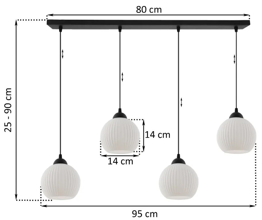 Závesné svietidlo Riffle Round, 4x biele sklenené tienidlo, b