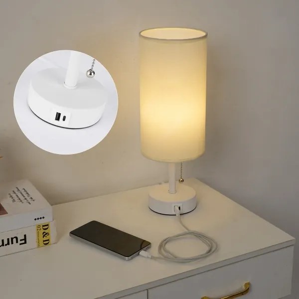 Brilagi - Stolná lampa s USB portom TABLON 1xE27/25W/230V biela/krémová