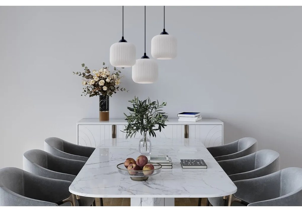 Závesné svietidlo Riffle, 3x biele sklenené tienidlo, b, o