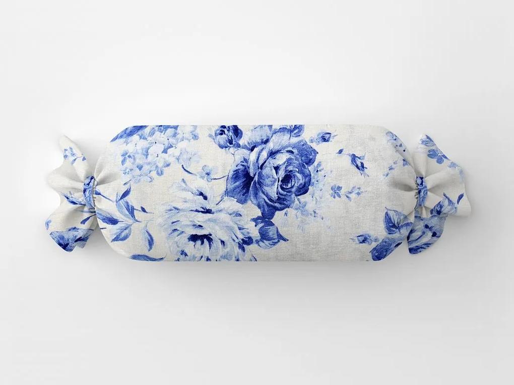 Škodák Dekoračný vankúš valec Loneta 15×40 cm vzor LO-369 Modré ruže