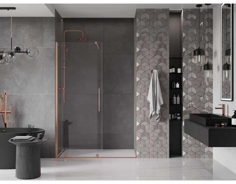 Mexen Velar, posuvné dvere do otvoru 160x200 cm, 8mm číre sklo, medená matná, 871-160-000-01-65