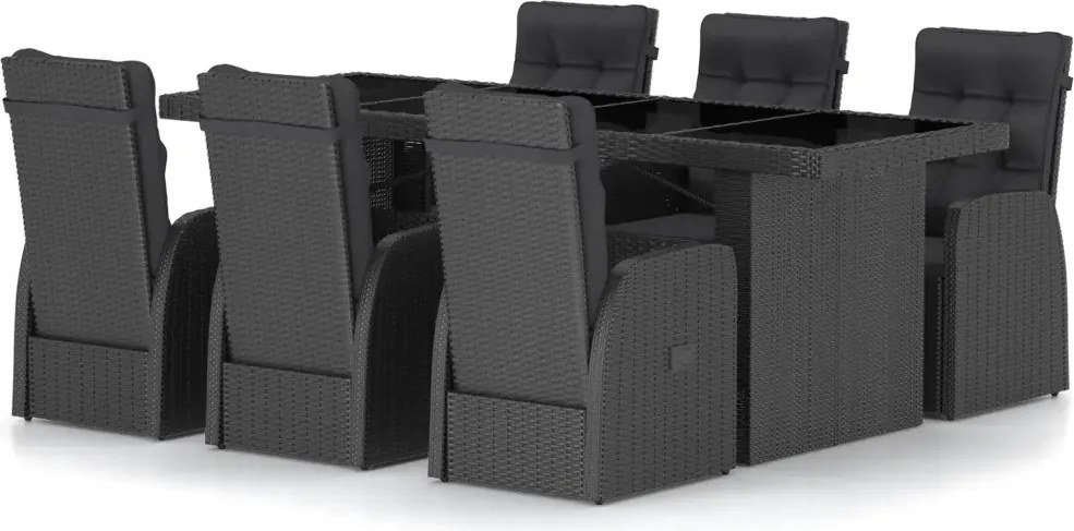 vidaXL 7-dielna sada záhradného nábytku s vankúšmi, Pe ratan, čierna