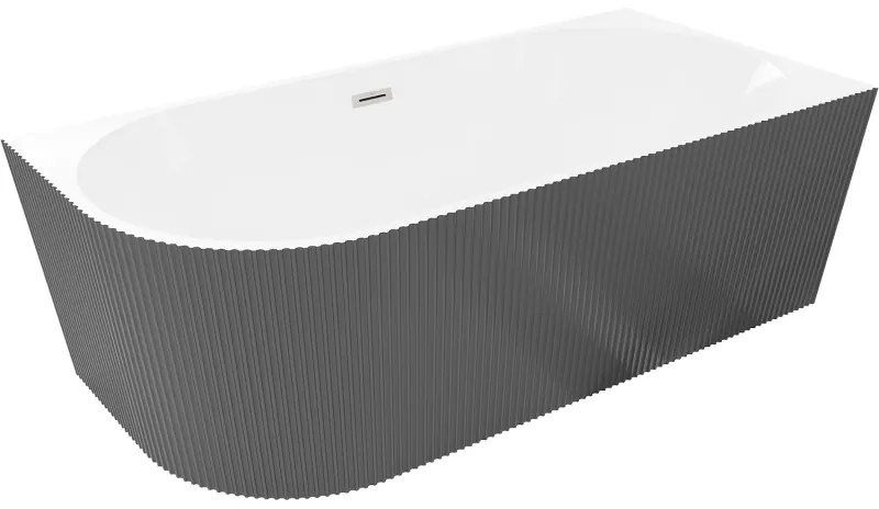 Mexen Silo, rohová voľne stojaca ryhovaná vaňa, pravá, 150 x 75 cm, biela-šedá, oceľový prepad, 52891507562P-97