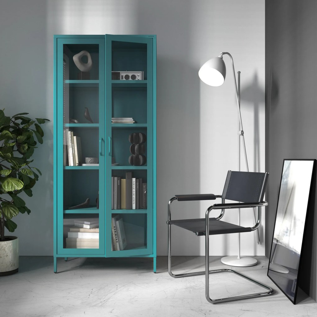 Vitrína ANGELO, 800 x 1850 x 450 mm, Modern: morská modrá