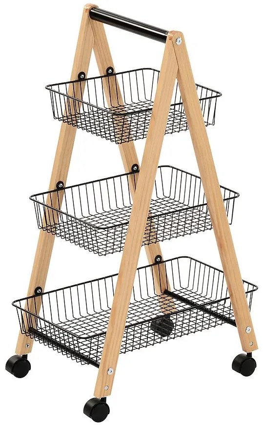 Úložný vozík  3 úrovne prírodná/čierna Gc6182