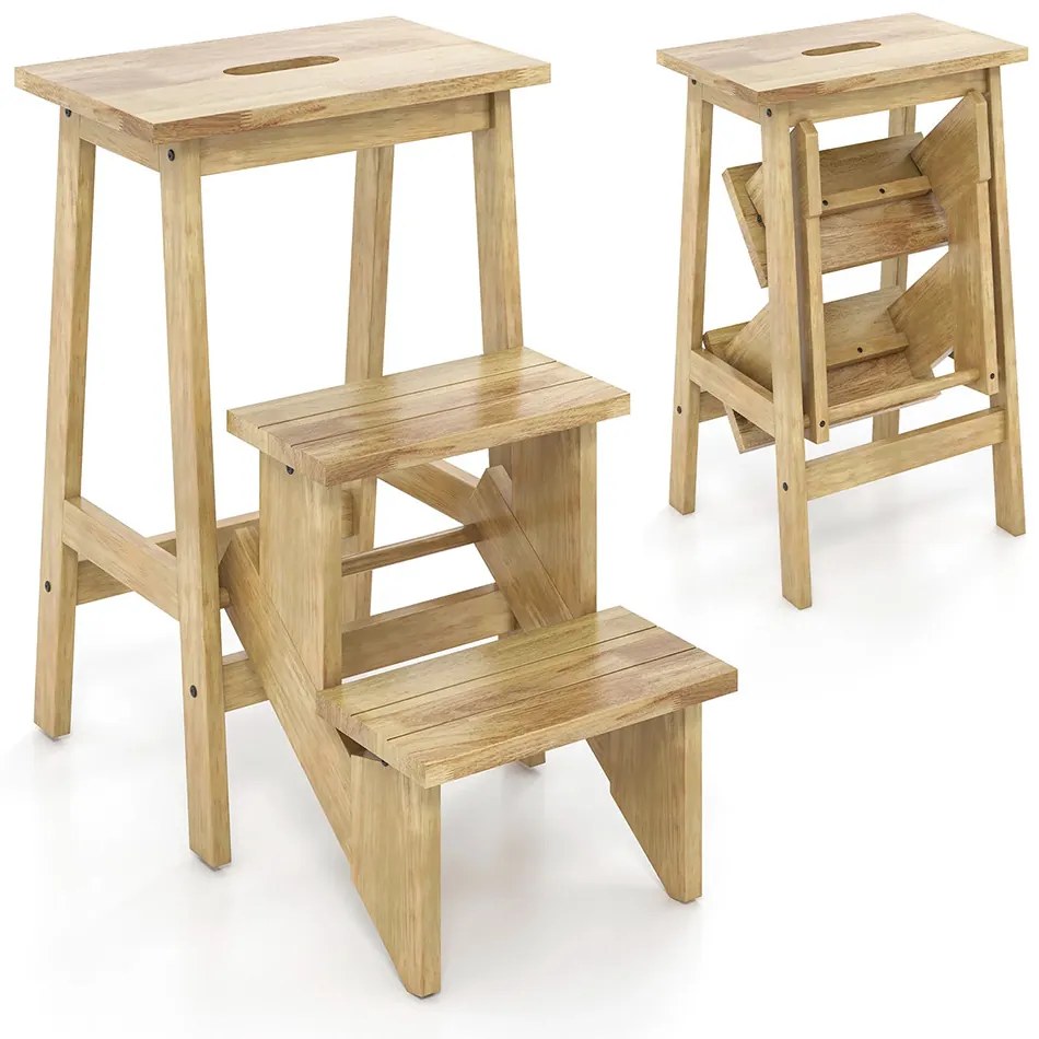 Skladací 3-stupňový stolička, prírodná