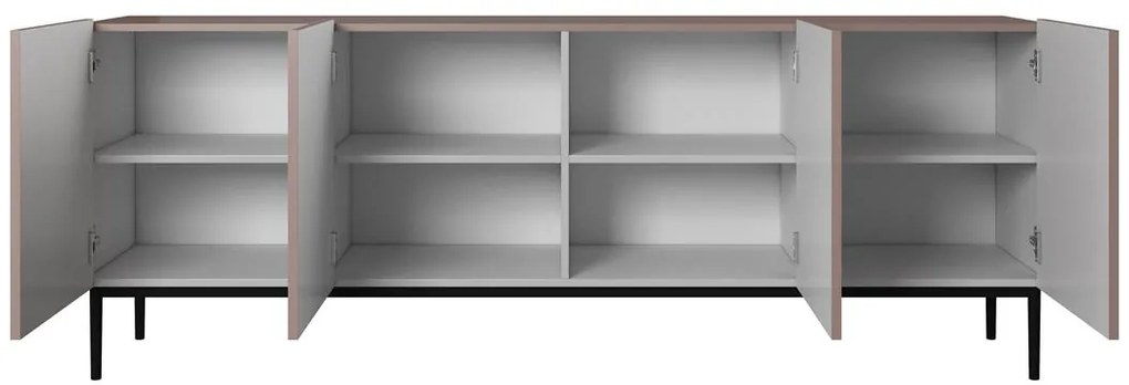 Komoda Nicole 200 cm - staroružová MDF / čierne nožičky