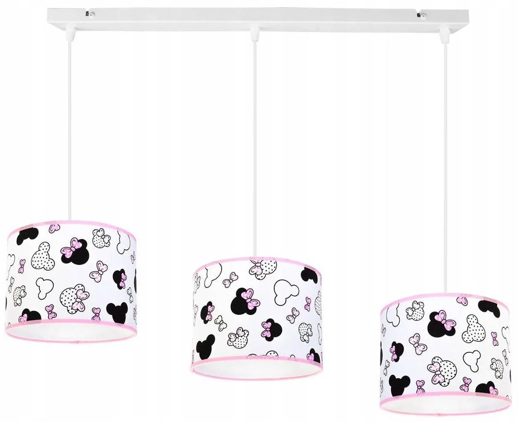 Detské závesné svietidlo Minnie, 3x textilné tienidlo so vzorom
