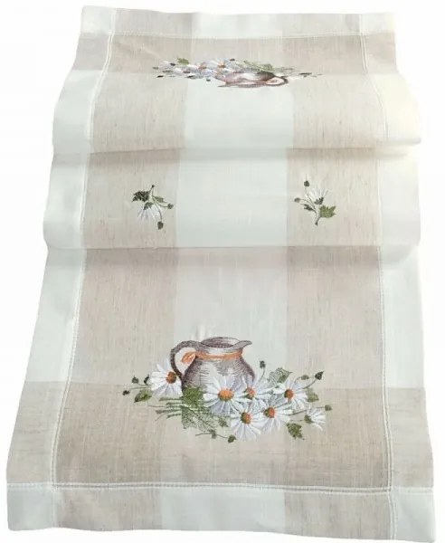 Ľanový obrus Džbán s kvetmi 40x140 cm