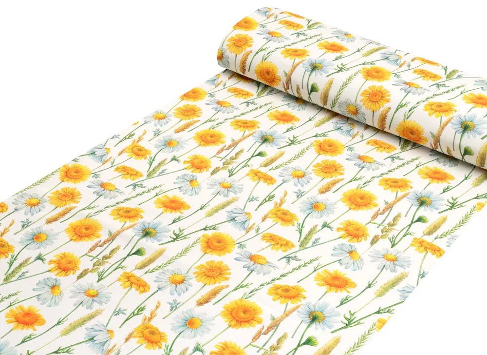 Biante Dekoračný oválny obrus PML-104 Biele a žlté margaréty na bielom 120x180 cm