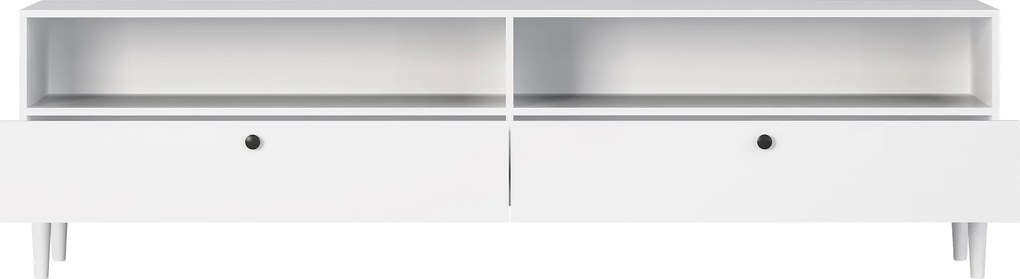 TV stolík s policou a skrinkami DULLUM 200x58cm, biely