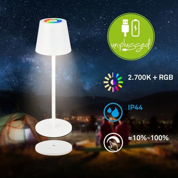 Briloner 7517016 - LED RGB stmievateľná stolová lampa CILANO 3W/5V IP44 2000 mAh biela