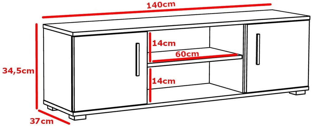 TV skrinka drevená 140 cm, s policou a dvierkami