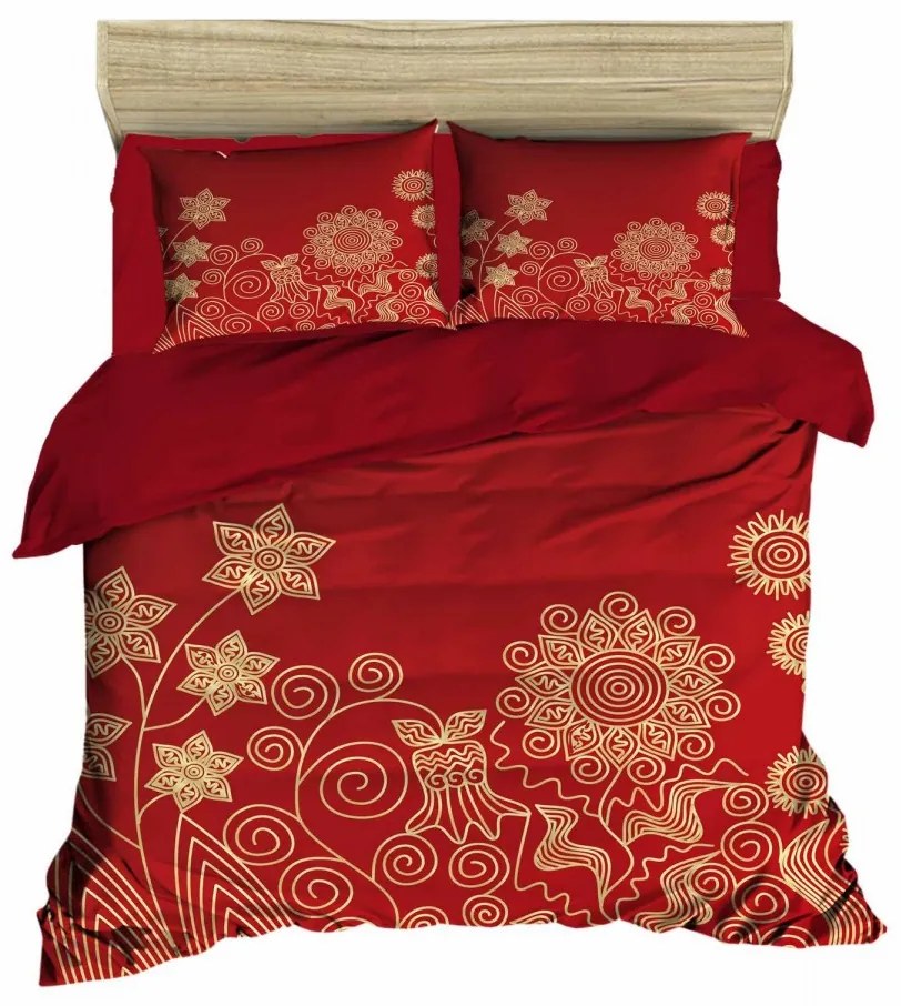 Vianočná posteľná bielizeň na dvojlôžko s plachtou Zoye červeno-zlatá