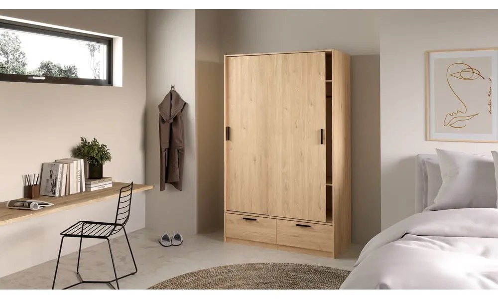Šatníková skriňa v dekore duba s posuvnými dverami v prírodnej farbe 121x200 cm Line – Tvilum