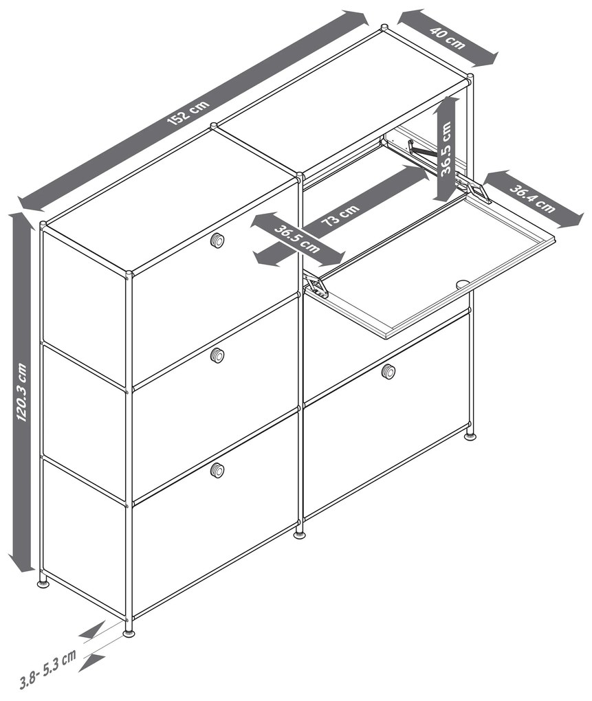 Kovová komoda »CN3« so 6 výklopnými priečinkami, svetlosivá