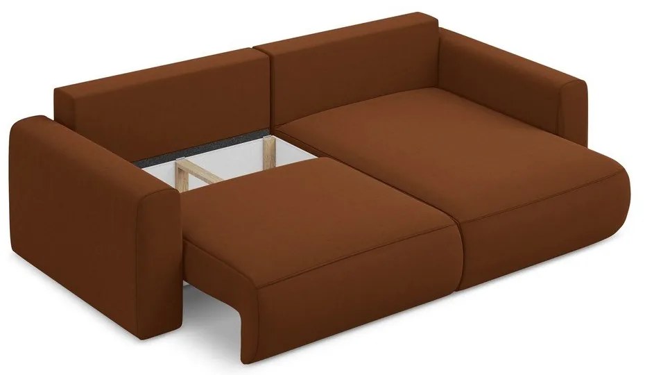 Terakotová zamatová rozkladacia/s úložným priestorom rohová pohovka (pravý roh/s leňoškou) Kapua – Makamii