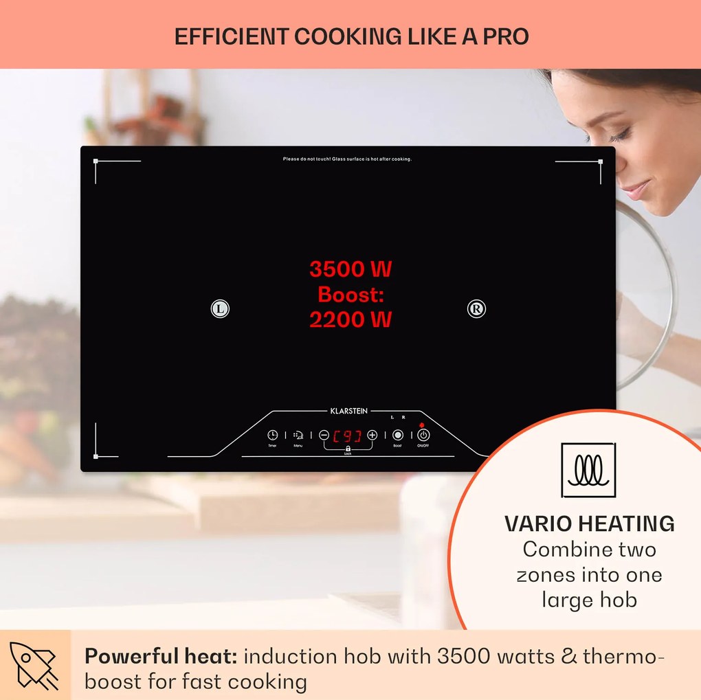 Klarstein Deejay, indukčná varná doska, 3500 W, sklokeramika, dotykové ovládanie, čierna