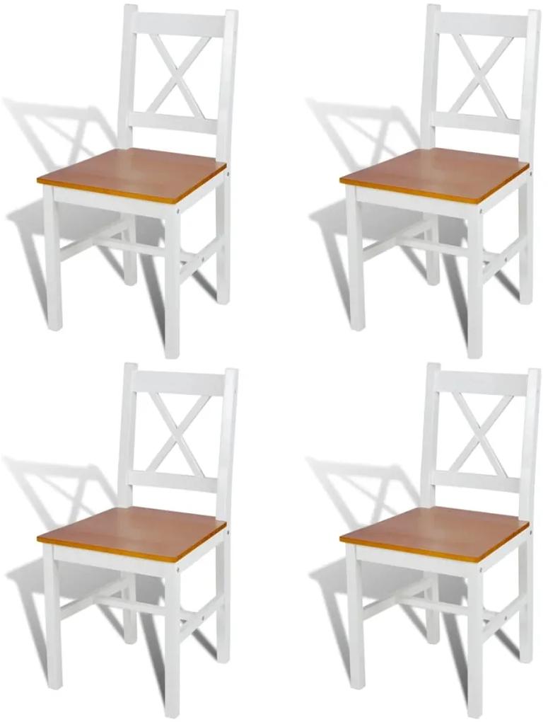 vidaXL Drevené jedálenské stoličky, 4 ks, biela a prírodná farba