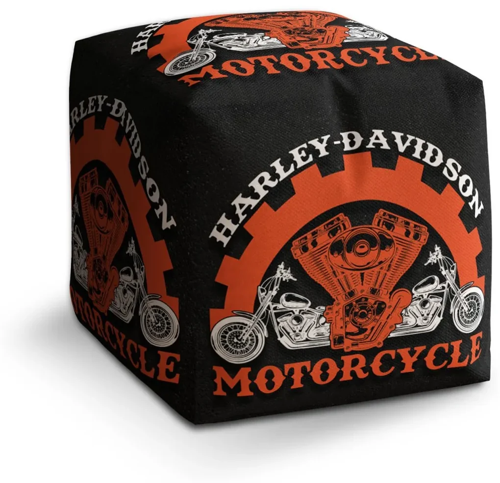Sablio Taburet Cube Harley-Davidson motor Čierne pozadie: 40x40x40 cm