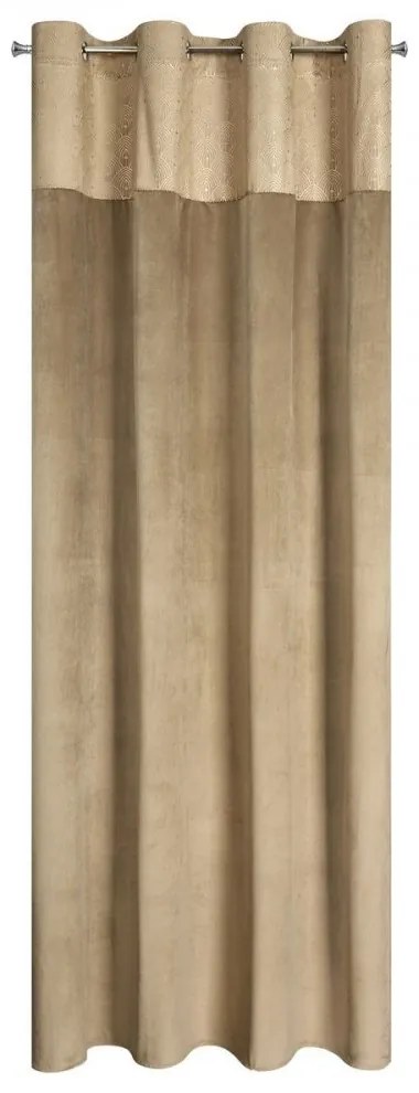 Zamatový béžový záves so zlatou orientálnou potlačou v hornej časti 140 x 250 cm