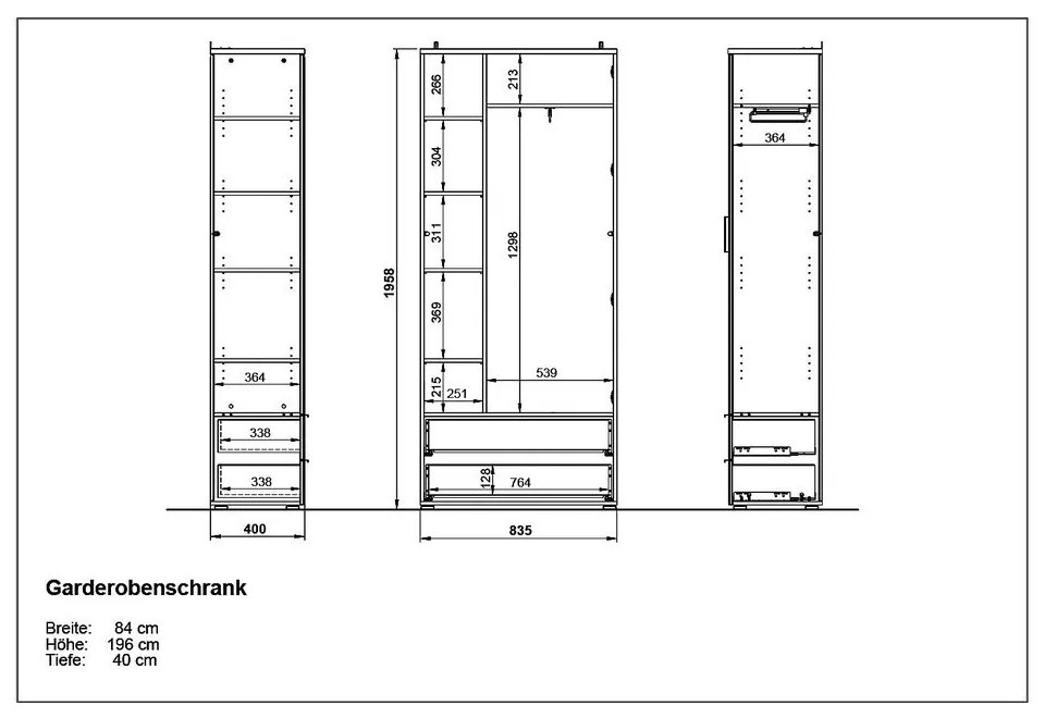 Biela šatníková skriňa v dekore duba so zrkadlom 84x196 cm Telde - Germania