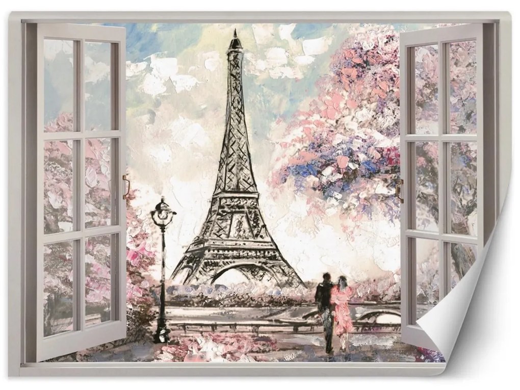 Fototapeta, Pohled z okna Eiffelova věž Paříž Francie - 210x150 cm