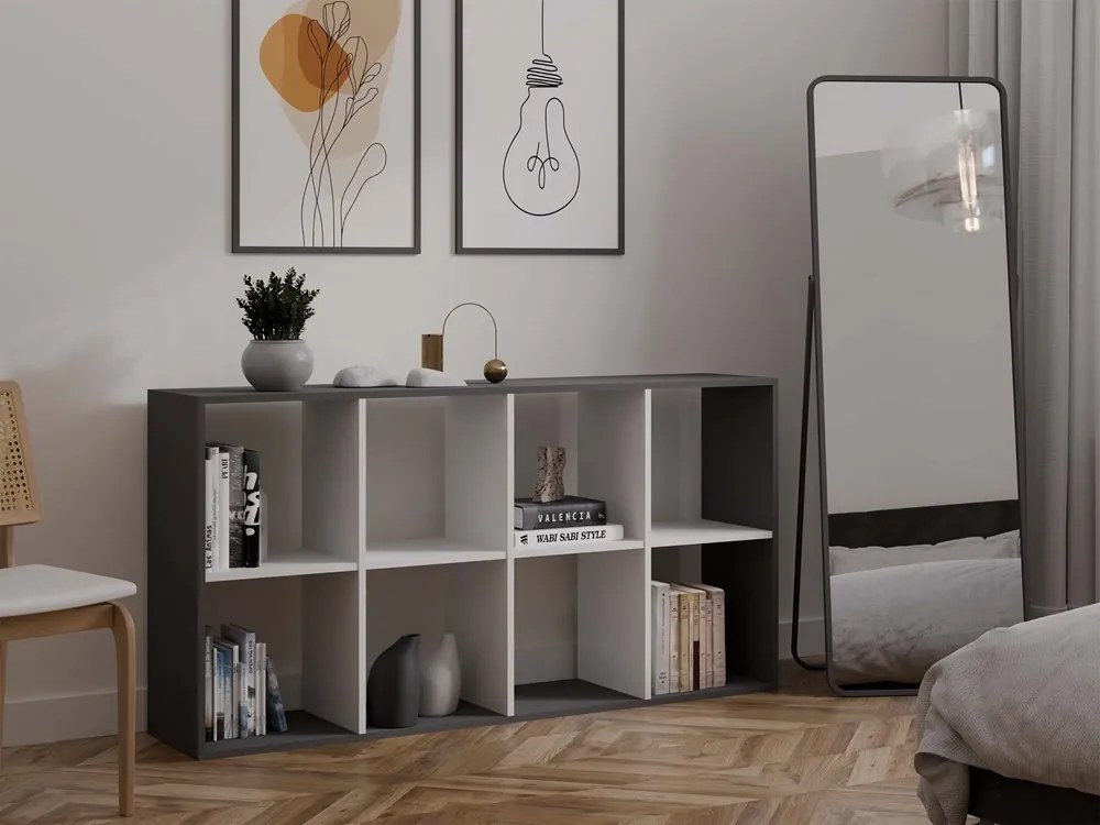 Regál Malax 2x4 147 cm antracit/biely