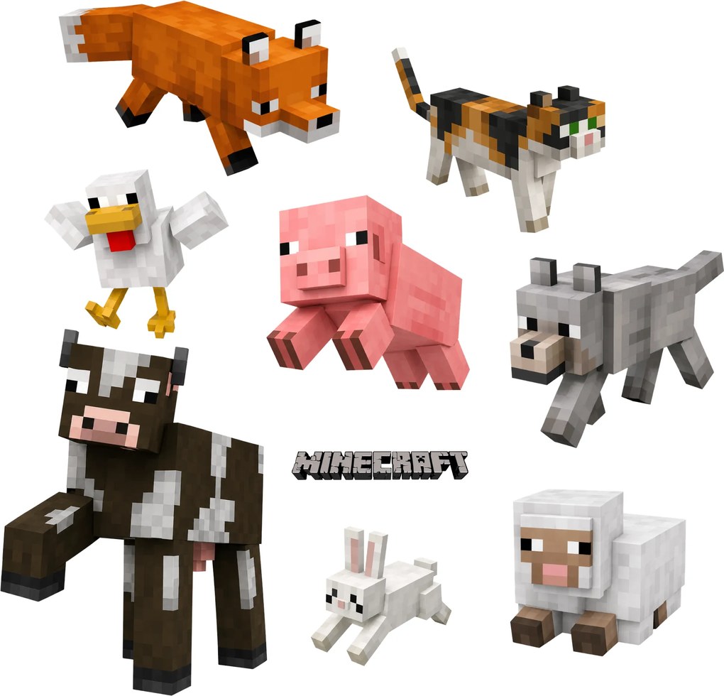 60x120cm Minecraft zvieratá - textilná nálepka na stenu