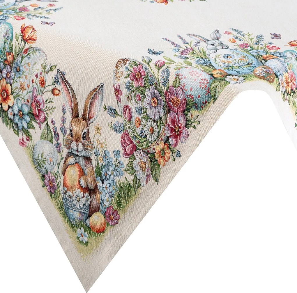 VEĽKONOČNÝ GOBELÍNOVÝ OBRUS BUNNY 100X100 CM VZOROVANÁ