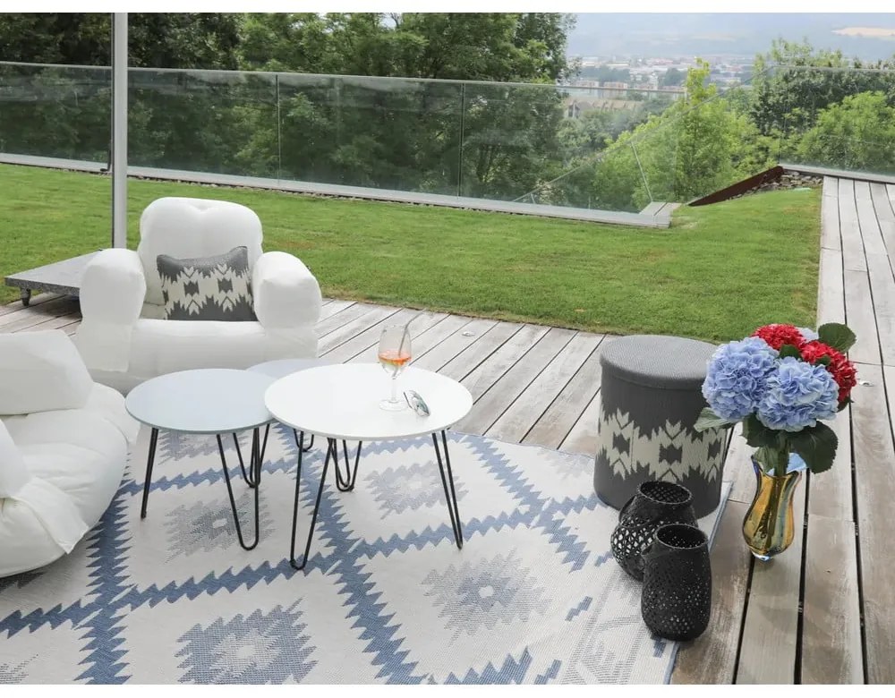 Modro-krémový vonkajší koberec NORTHRUGS Malibu, 80 x 150 cm
