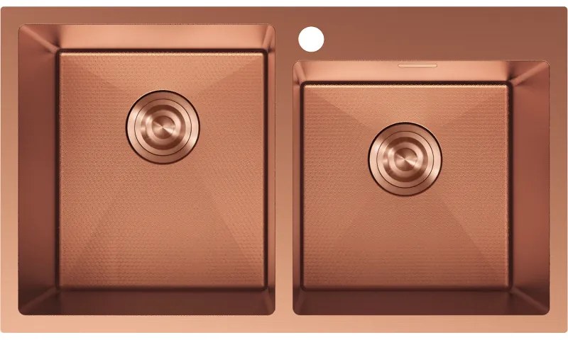 Mexen Xorin, 2-komorový nerezový drez 780 x 450 mm, brúsená meď, vzor voština, 6441782000-65HC