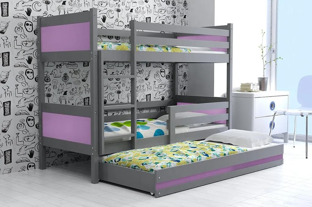 Poschodová posteľ s prístelkou RINO 3 - 190x80cm - Grafitový - Fialový