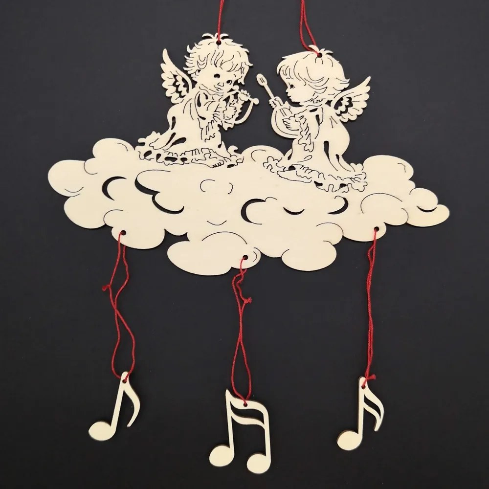 AMADEA Drevený záves anjelikovia s notami 21 cm